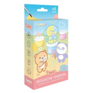 GOUACHE TEMPERA Estuche 6 botes 35 ml colores pastel Kawaii + pincel